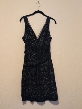 Kenzie Black Lace V-Neck Midi Dress with Belt